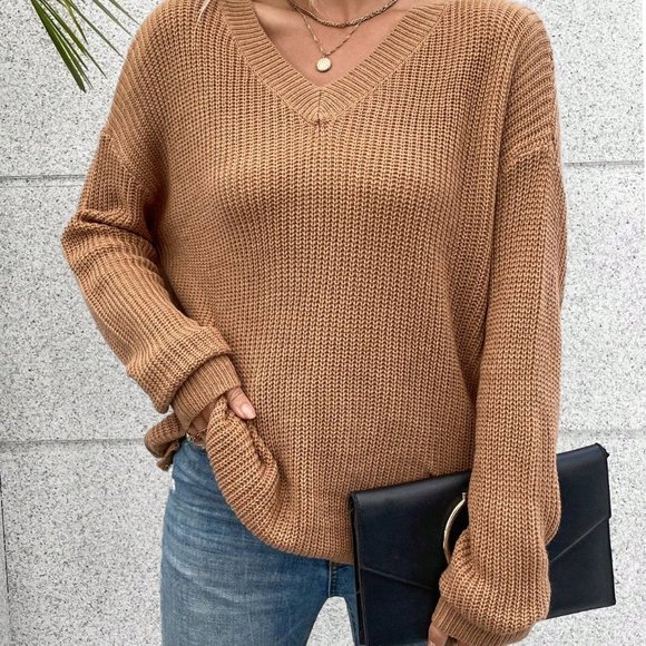 Camel Casual Womens Cut Out Wrap Cross Back Drop Shoulder Sweater - Picture 3 of 5